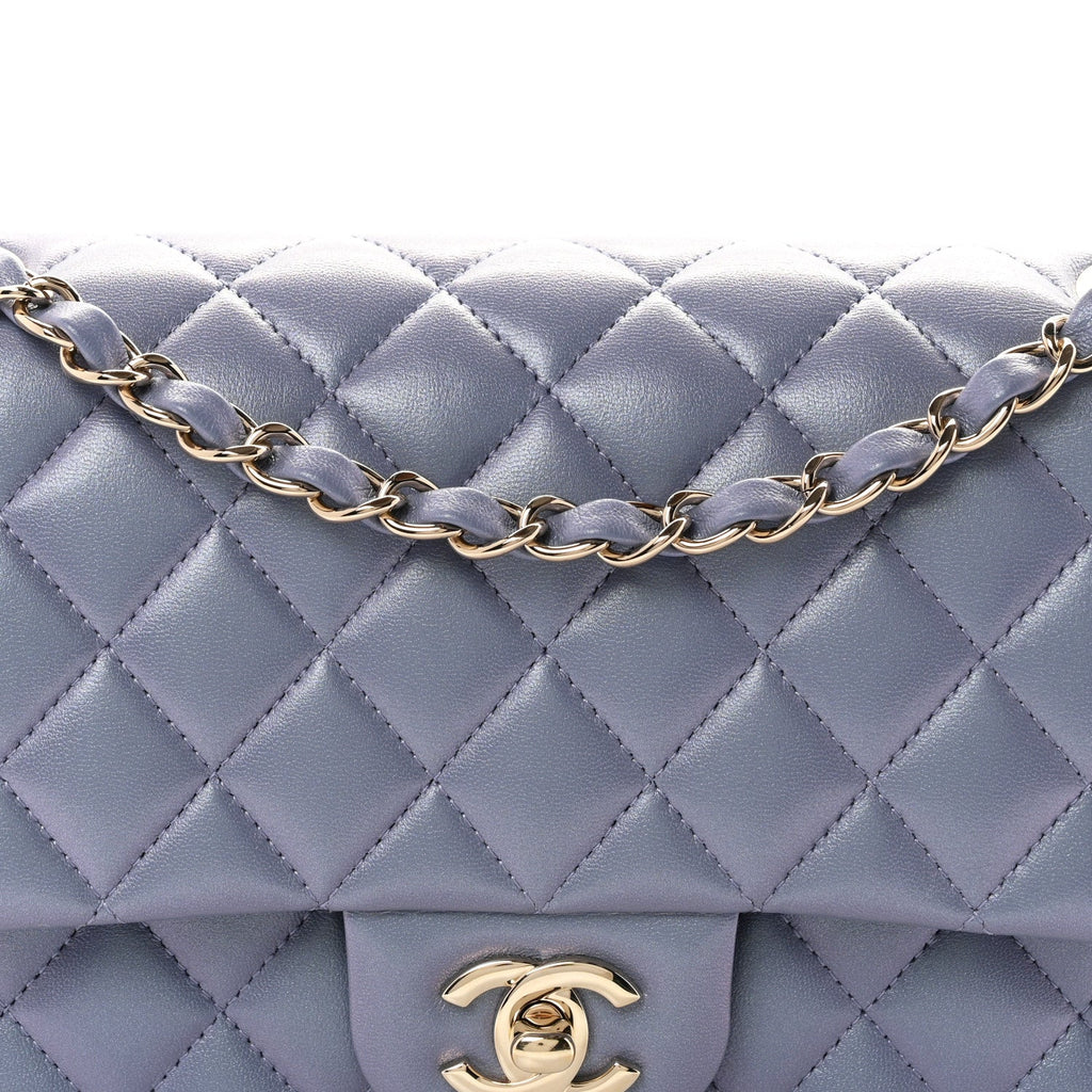 Iridescent Lambskin Quilted Medium Double Flap Light Purple wholesalehk.shop