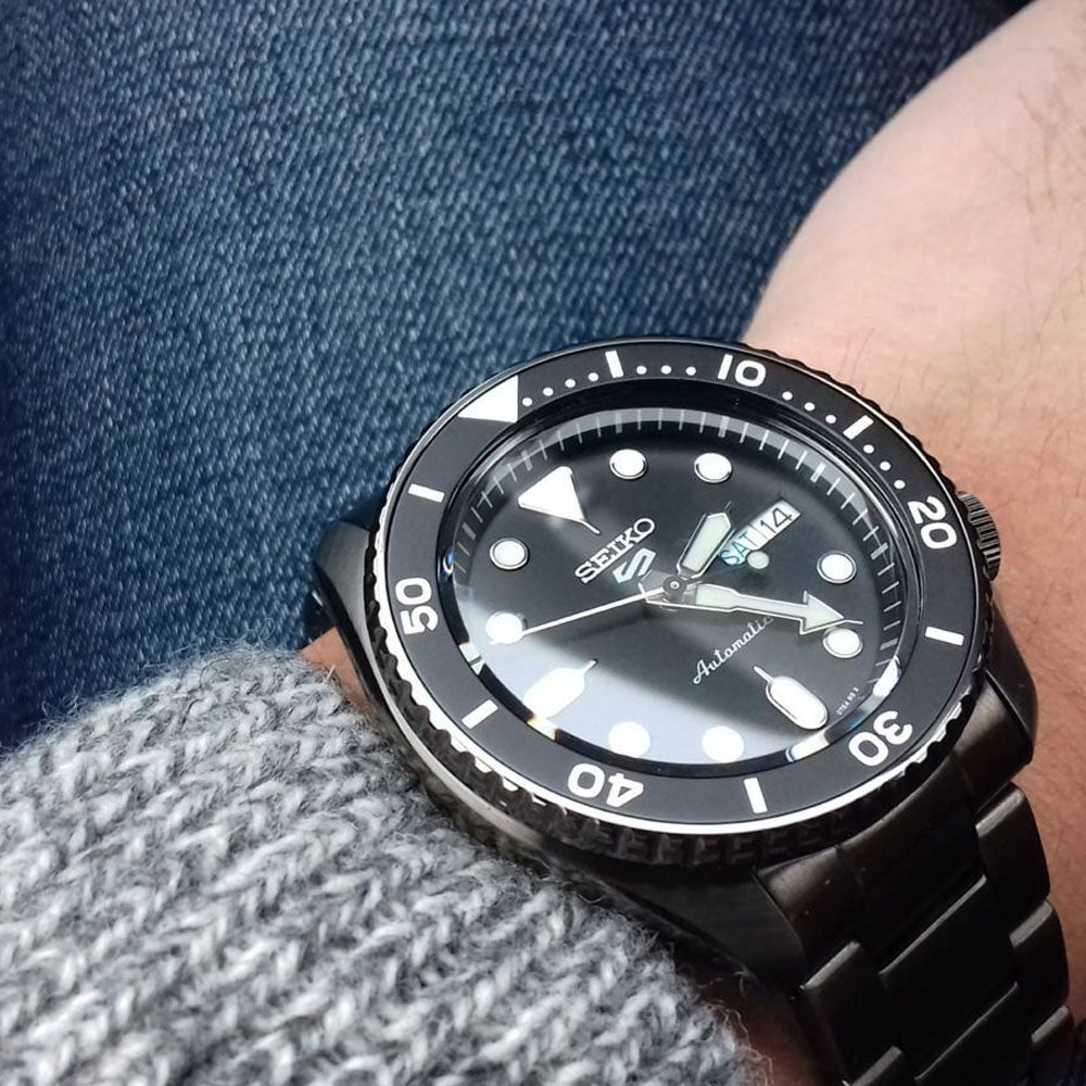 Seiko 5 Sports Automatic Black Dial Black Steel Strap Watch For Men - SRPD65K1 wholesalehk.shop