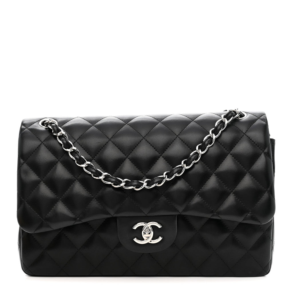 Lambskin Quilted Jumbo Double Flap Black wholesalehk.shop