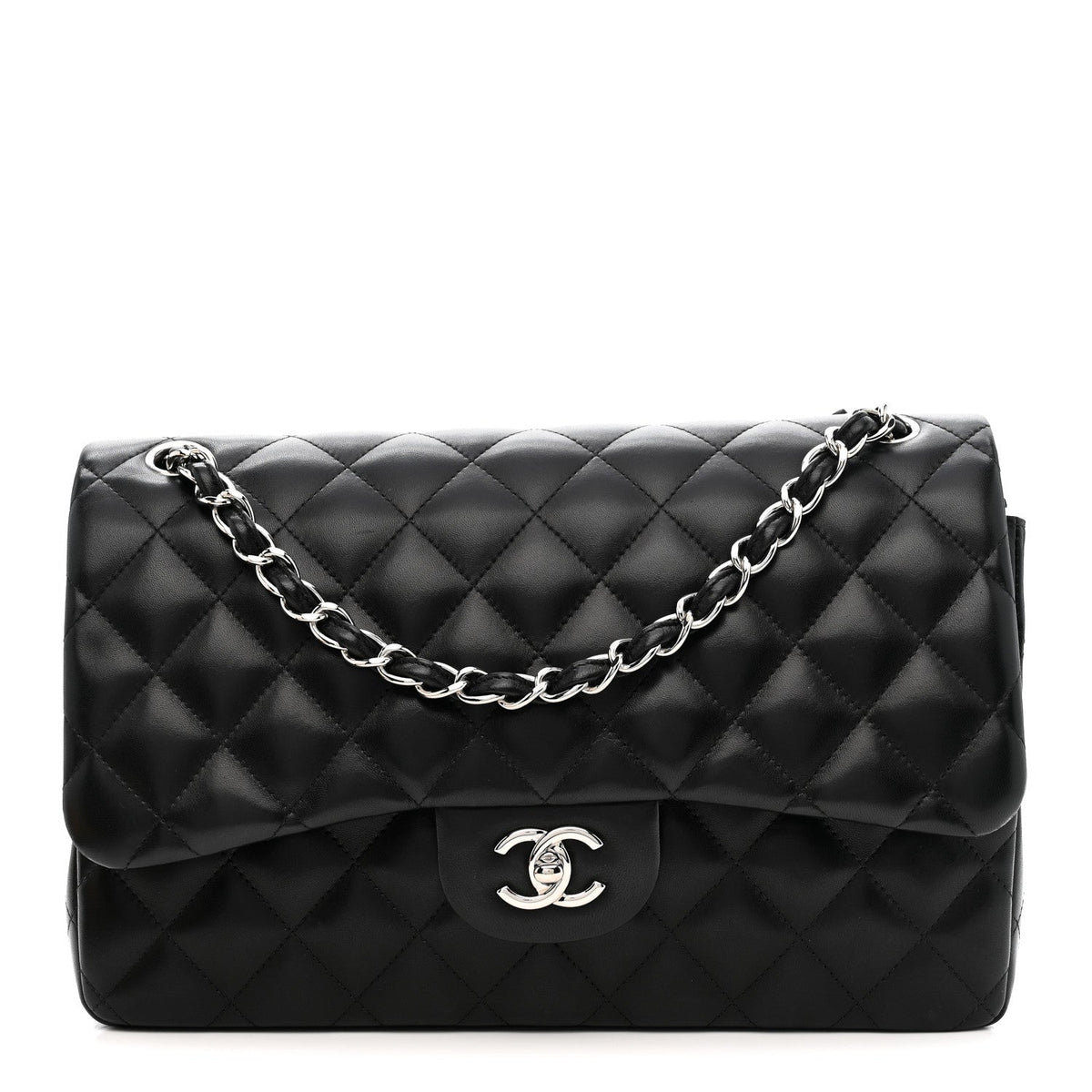 Lambskin Quilted Jumbo Double Flap Black wholesalehk.shop