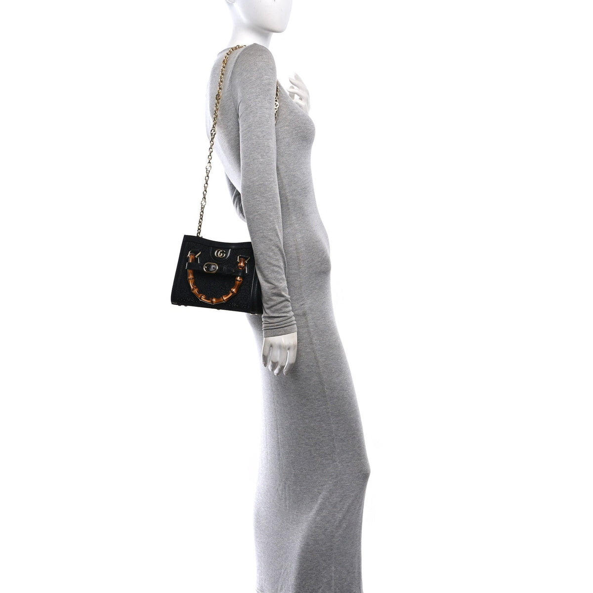 New Canvas Charisma Calfskin Crystal GG Monogram Mini Diana Tote Black wholesalehk.shop