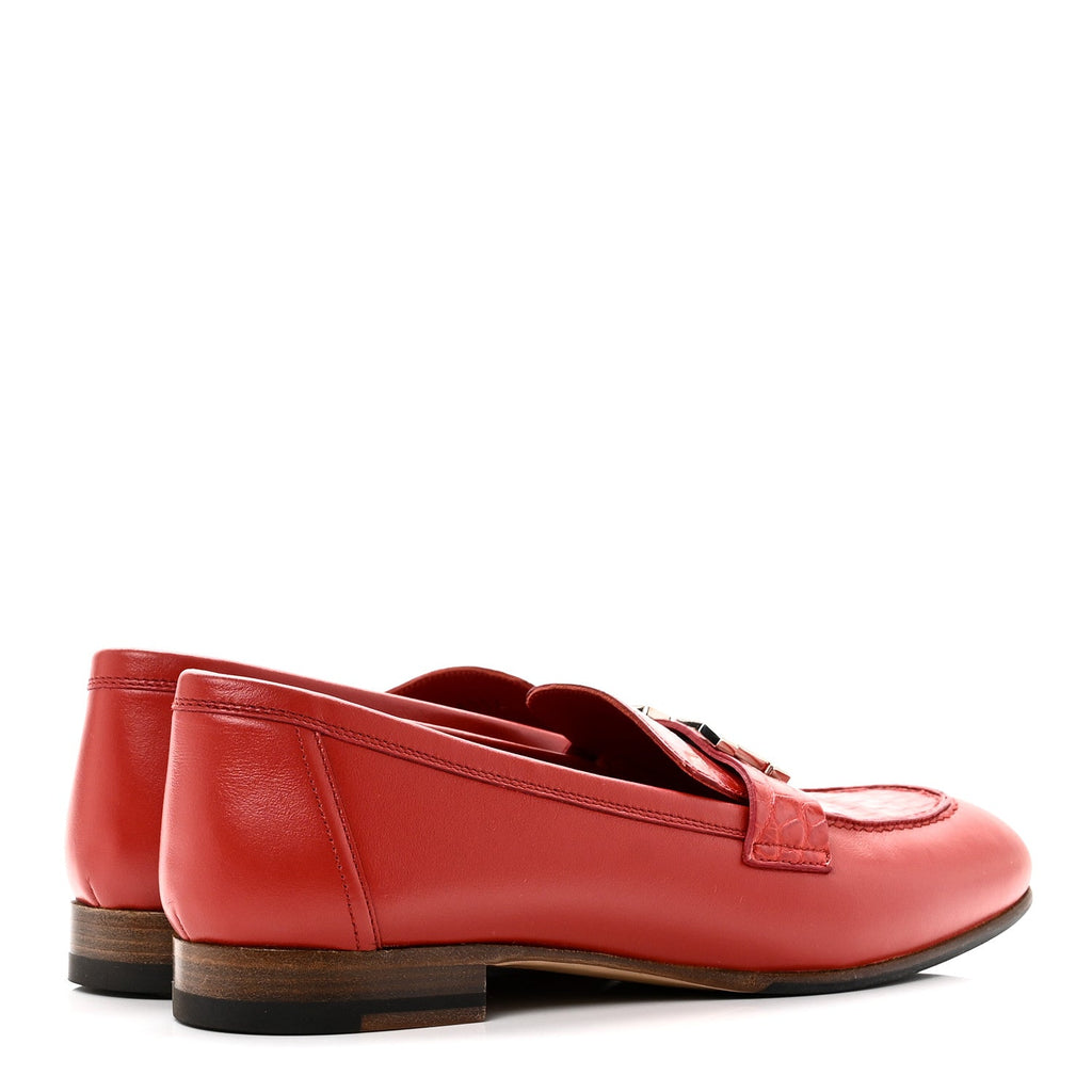 Calfskin Matte Crocodile Womens Paris Loafers 36 Orange Solaire wholesalehk.shop