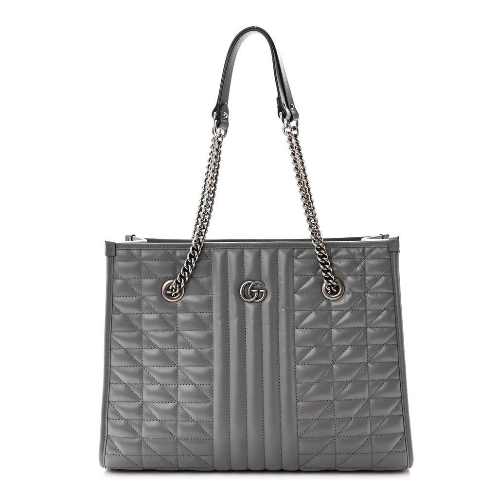 Calfskin Matelasse Aria Medium GG Marmont Shoulder Tote  Deep Grey wholesalehk.shop