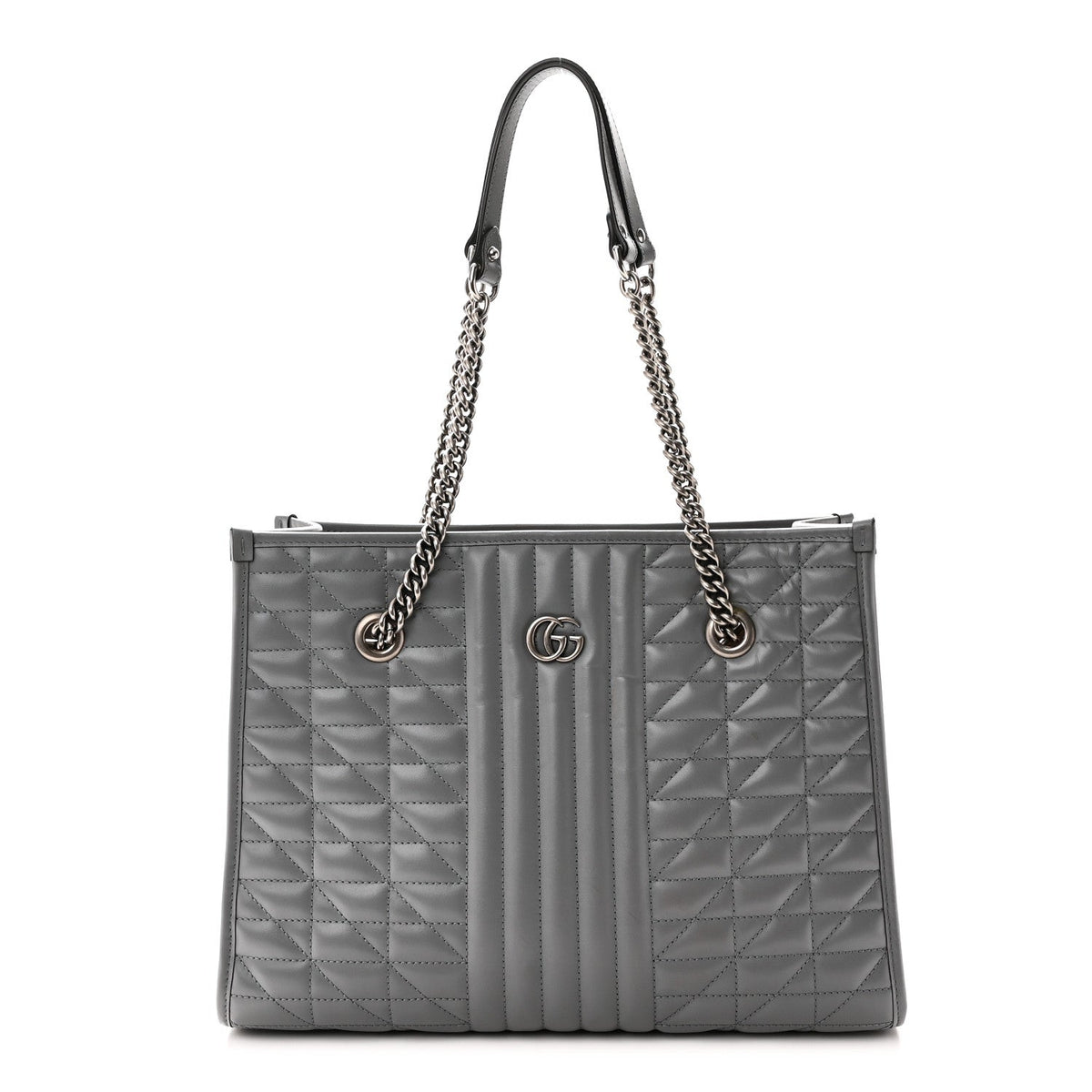 Calfskin Matelasse Aria Medium GG Marmont Shoulder Tote  Deep Grey wholesalehk.shop