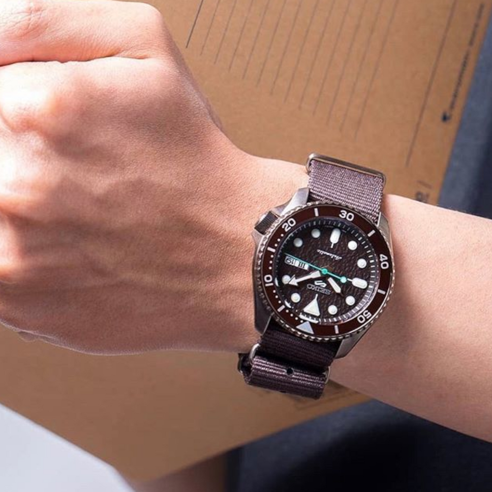 Seiko 5 Sport Automatic Brown Dial Brown Nylon Strap Watch For Men - SRPD85K1 wholesalehk.shop