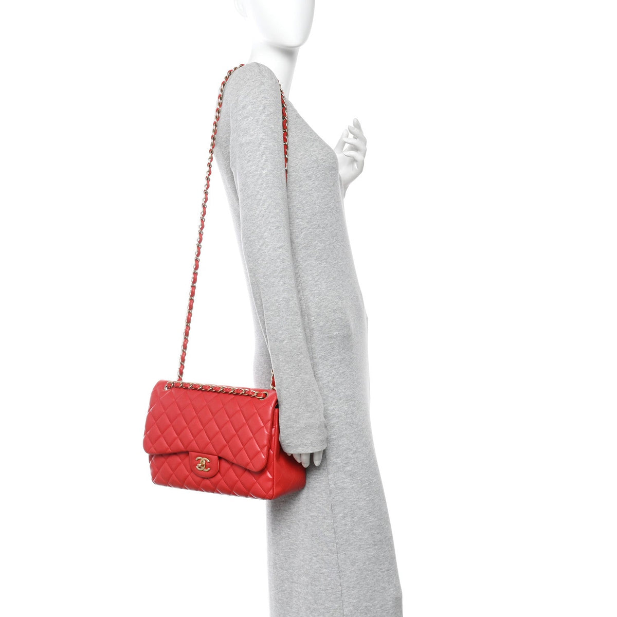 Lambskin Quilted Jumbo Double Flap Red wholesalehk.shop