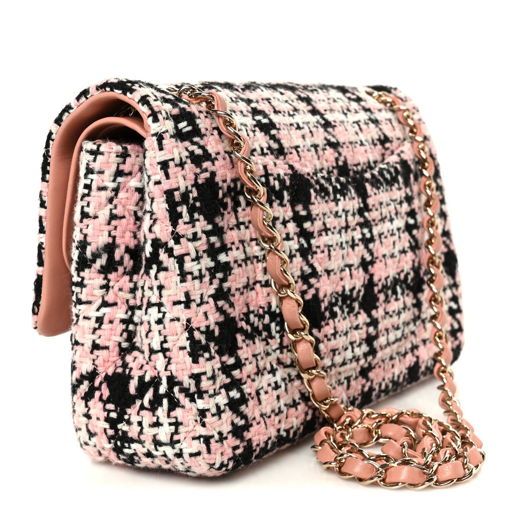 Tweed Quilted Medium Double Flap Pink Black White wholesalehk.shop
