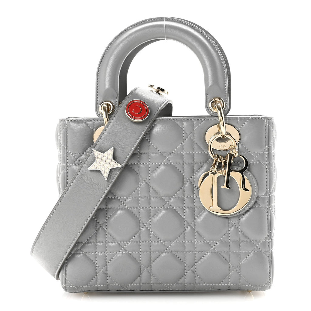 Lambskin Cannage Small My Lucky Badges My Lady Dior Grey wholesalehk.shop