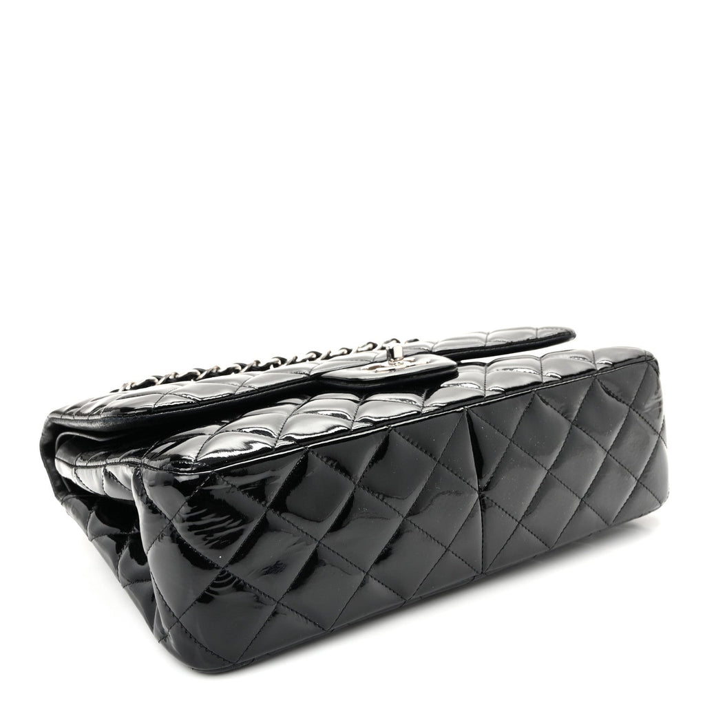 Patent Quilted Jumbo Double Flap Black wholesalehk.shop