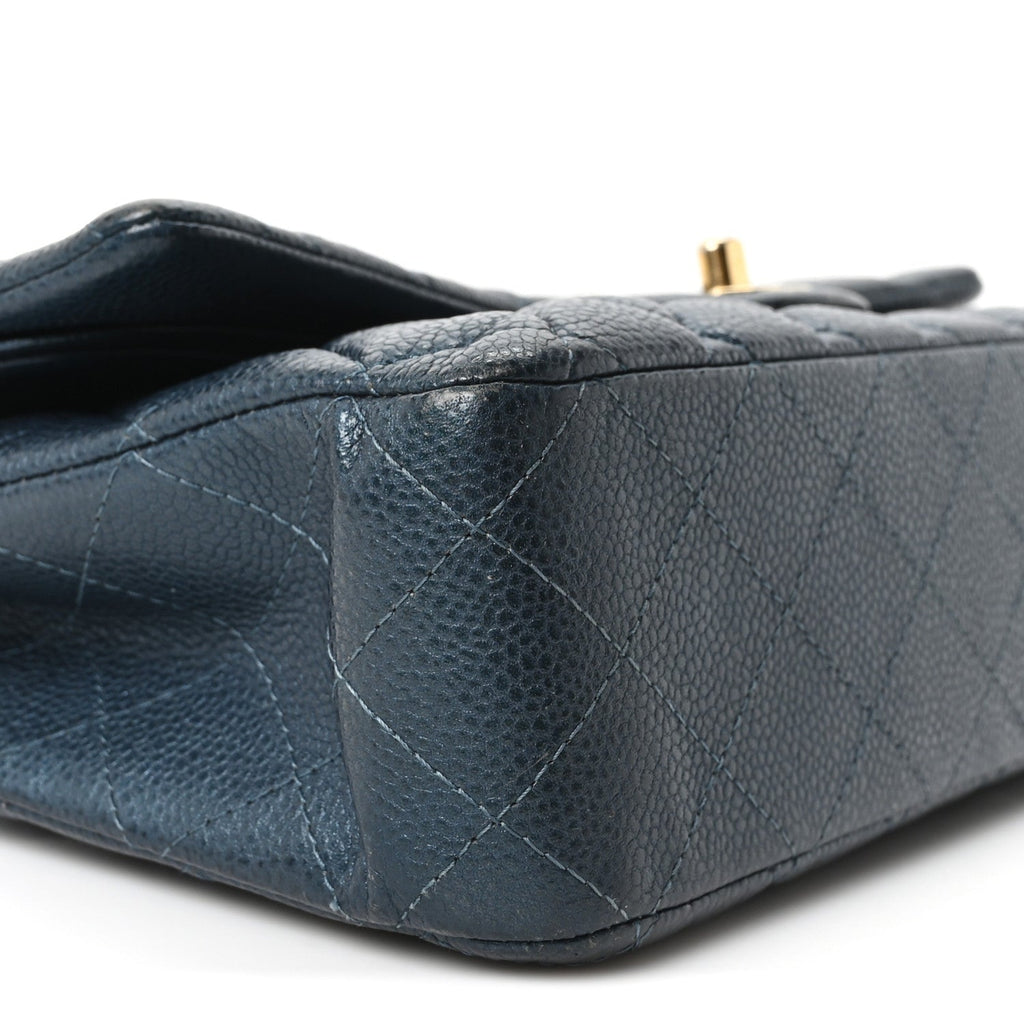 Metallic Caviar Quilted Medium Double Flap Dark Blue wholesalehk.shop