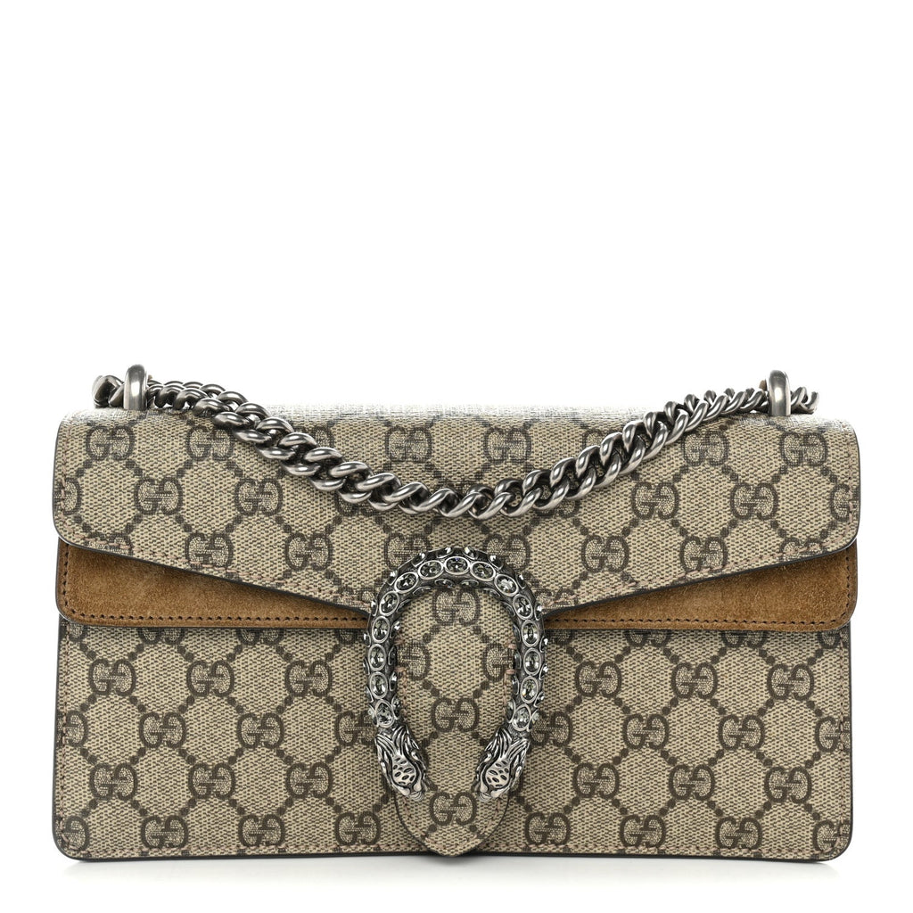 GG Supreme Monogram Suede Crystal Small Dionysus Shoulder Bag Beige Ebony Taupe wholesalehk.shop