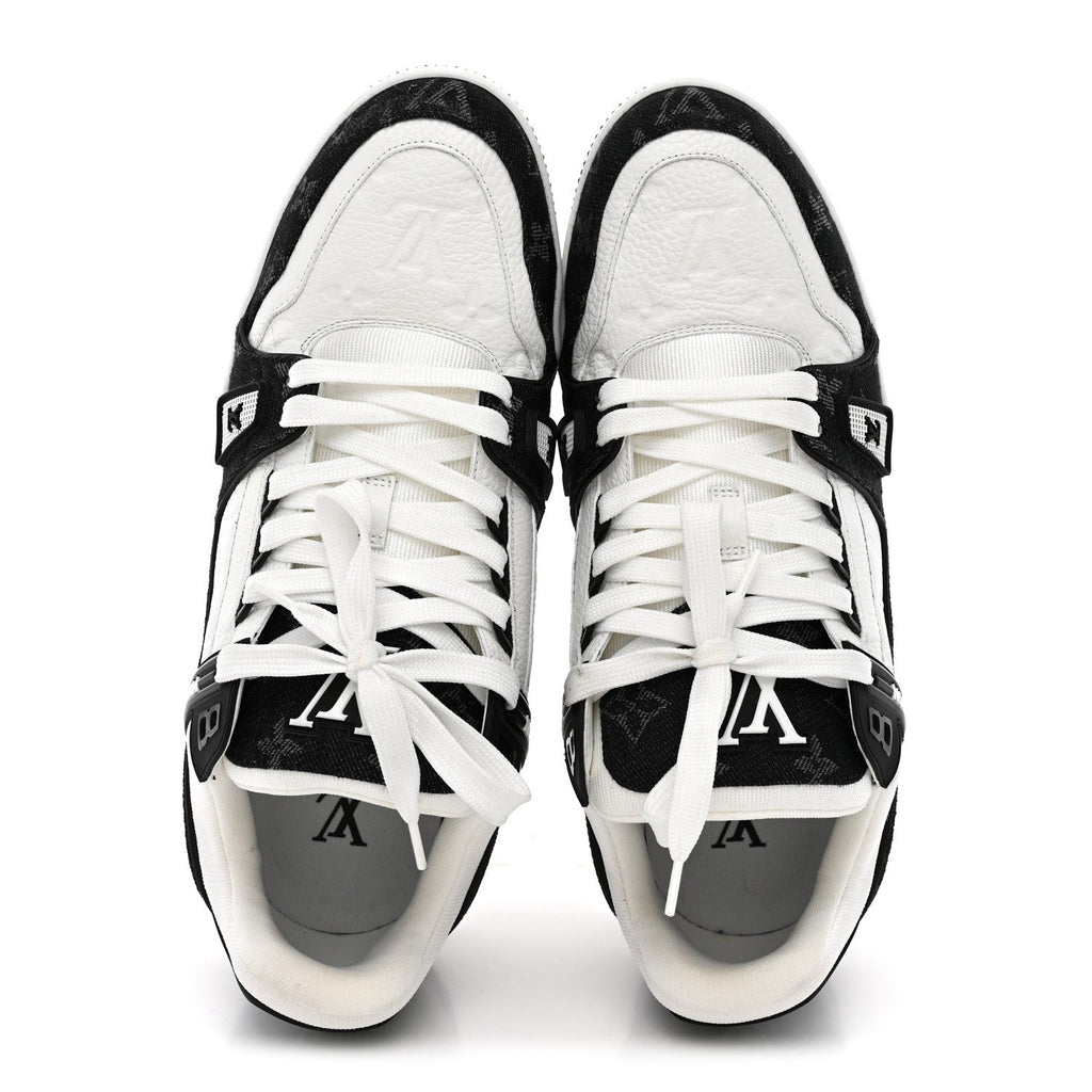 Calfskin Embossed Monogram Denim Mens LV Trainer Sneakers 10 Black £¨ Direct shipment via from wholesalehk.shop