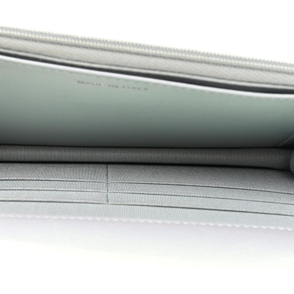 Iridescent Calfskin Quilted Wallet On Chain WOC Light Blue wholesalehk.shop