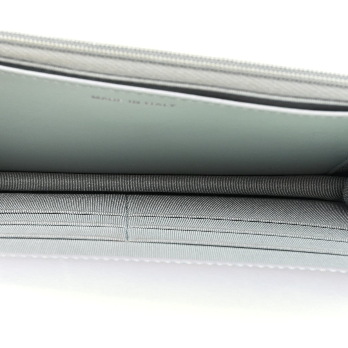 Iridescent Calfskin Quilted Wallet On Chain WOC Light Blue wholesalehk.shop