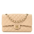Caviar Quilted Medium Double Flap Beige wholesalehk.shop