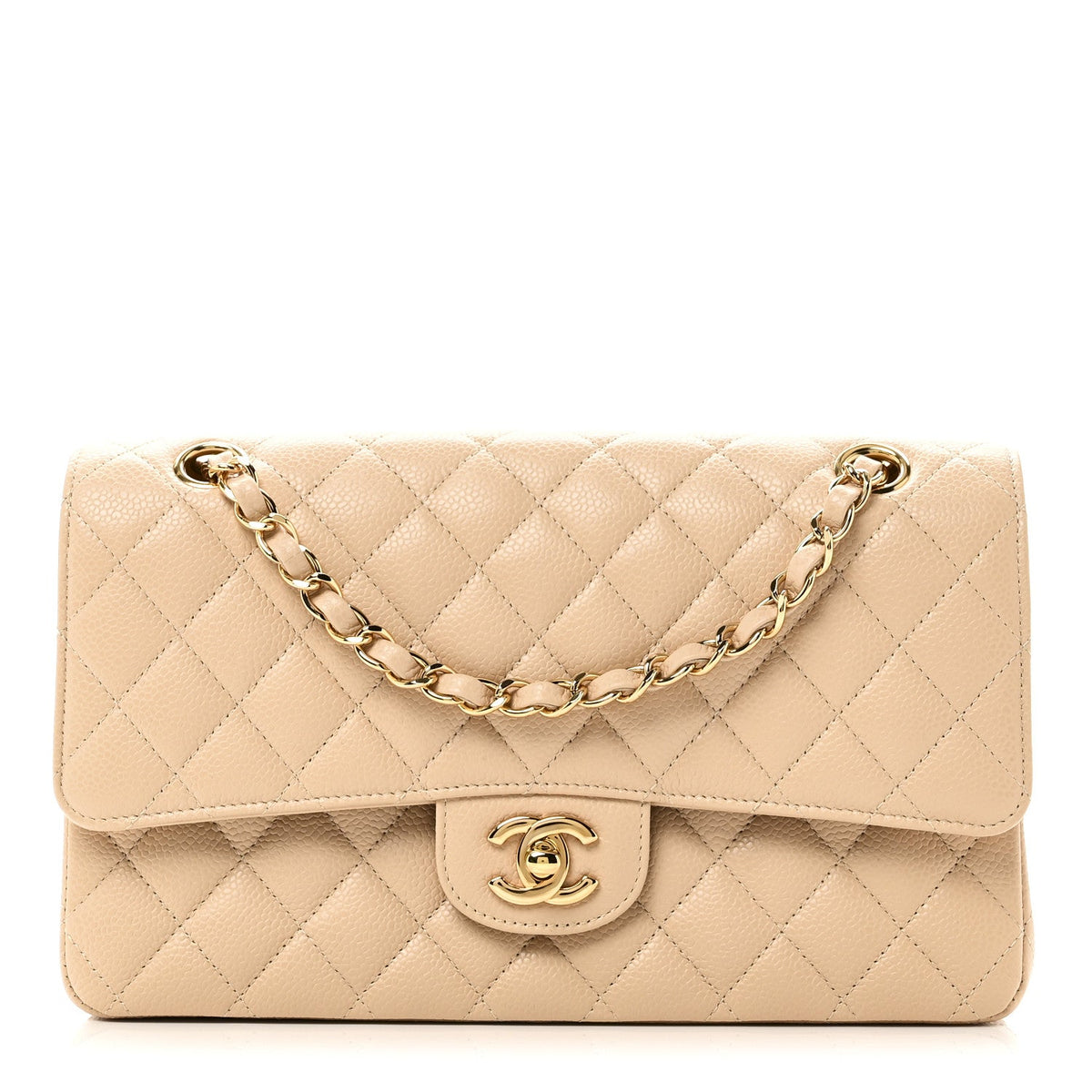 Caviar Quilted Medium Double Flap Beige wholesalehk.shop