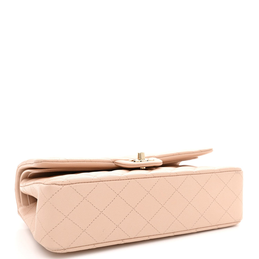 Caviar Quilted Medium Double Flap Light Beige wholesalehk.shop