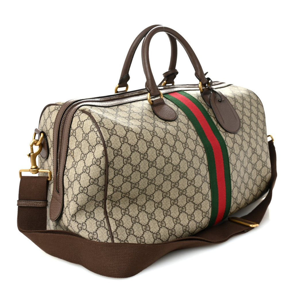 GG Supreme Monogram Textured Dollar Calfskin Web Medium Ophidia Carry-On Duffle Bag Beige Ebony New Acero wholesalehk.shop