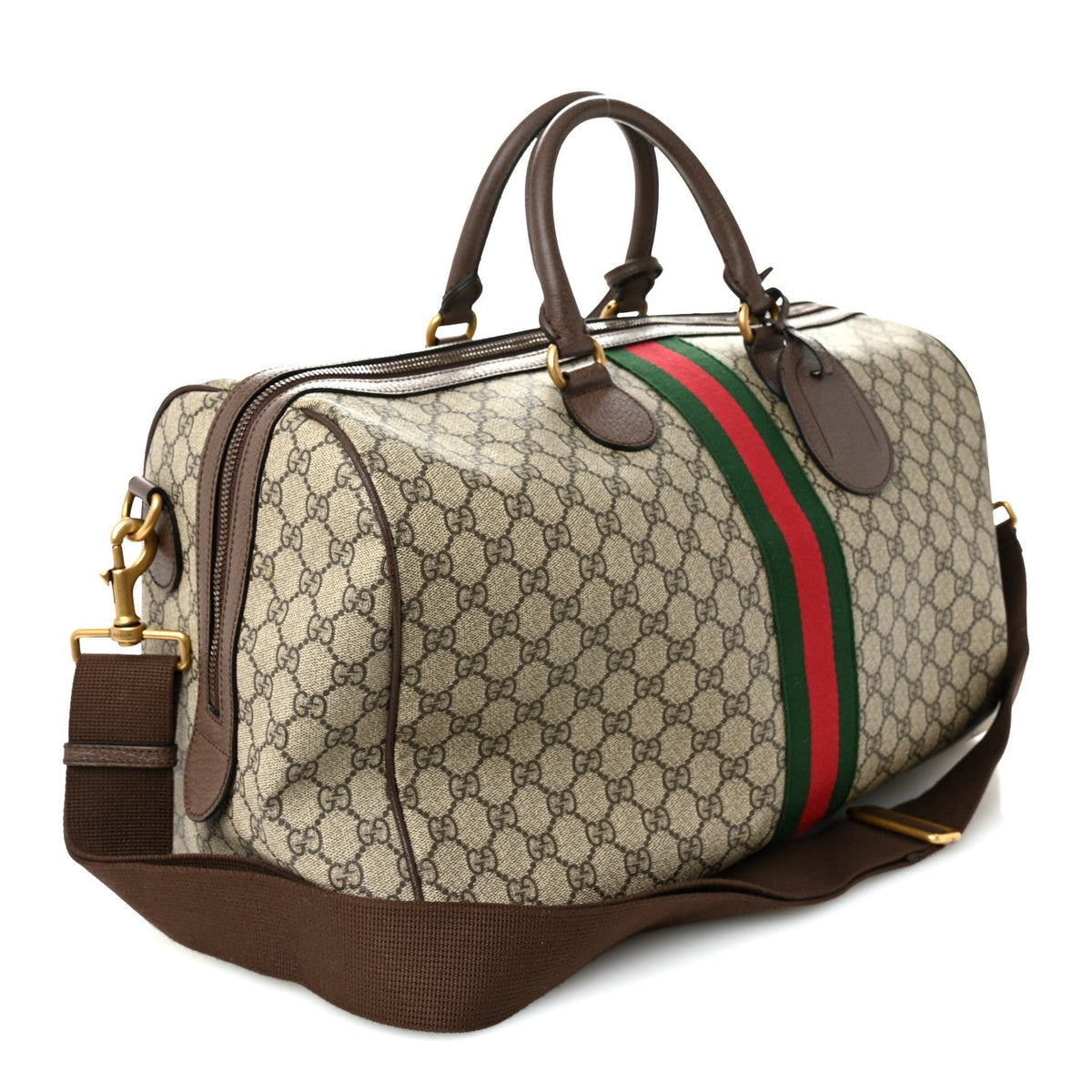 GG Supreme Monogram Textured Dollar Calfskin Web Medium Ophidia Carry-On Duffle Bag Beige Ebony New Acero wholesalehk.shop