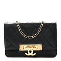 Lambskin Quilted Golden Class Wallet on Chain WOC Black wholesalehk.shop