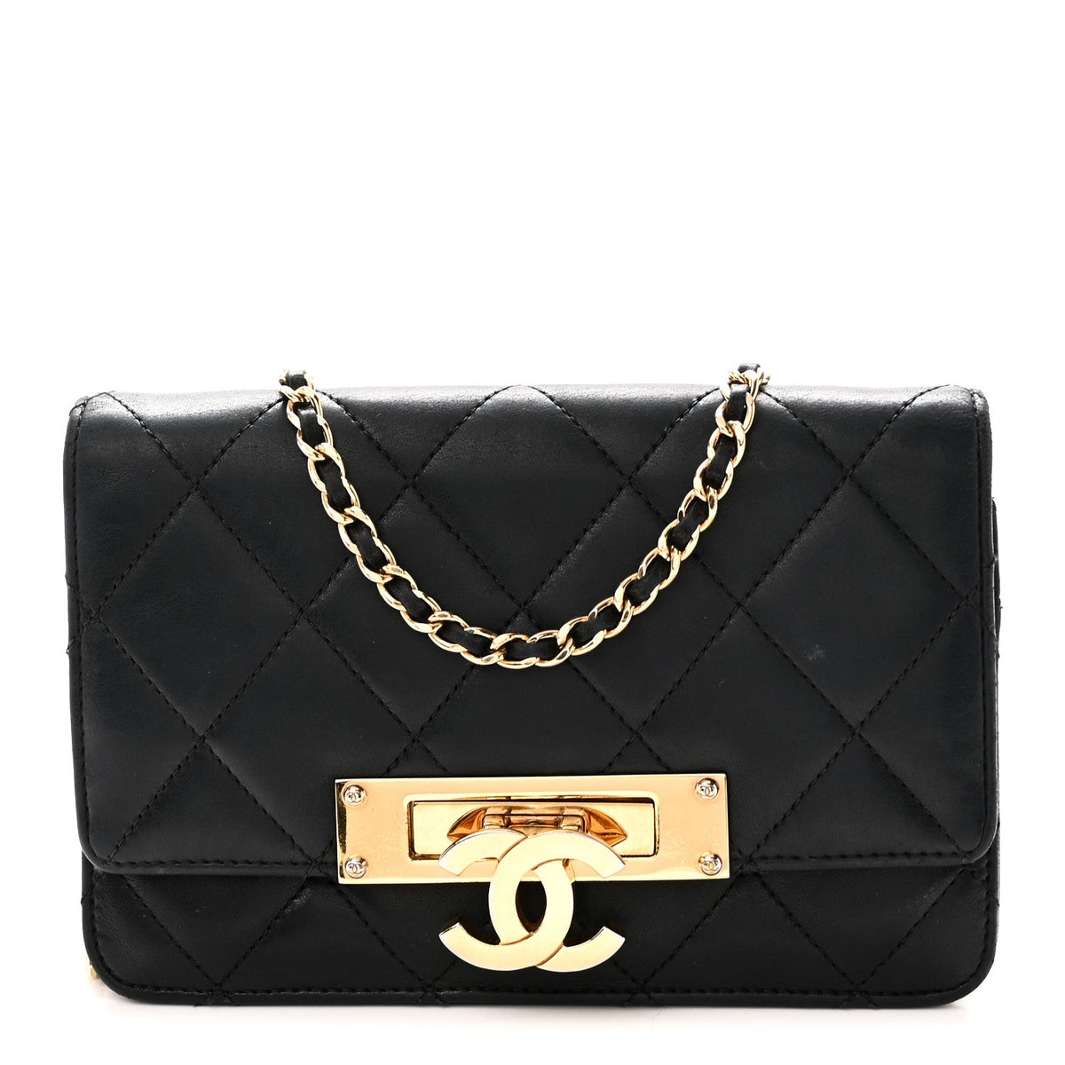 Lambskin Quilted Golden Class Wallet on Chain WOC Black wholesalehk.shop