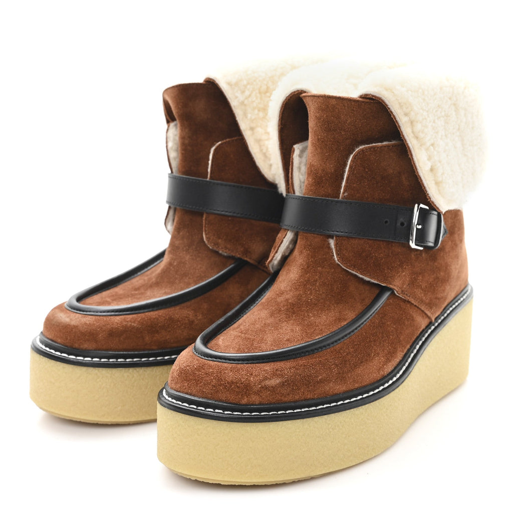 Suede Shearling Womens Hemisphere Ankle Boots 37.5 Brown wholesalehk.shop