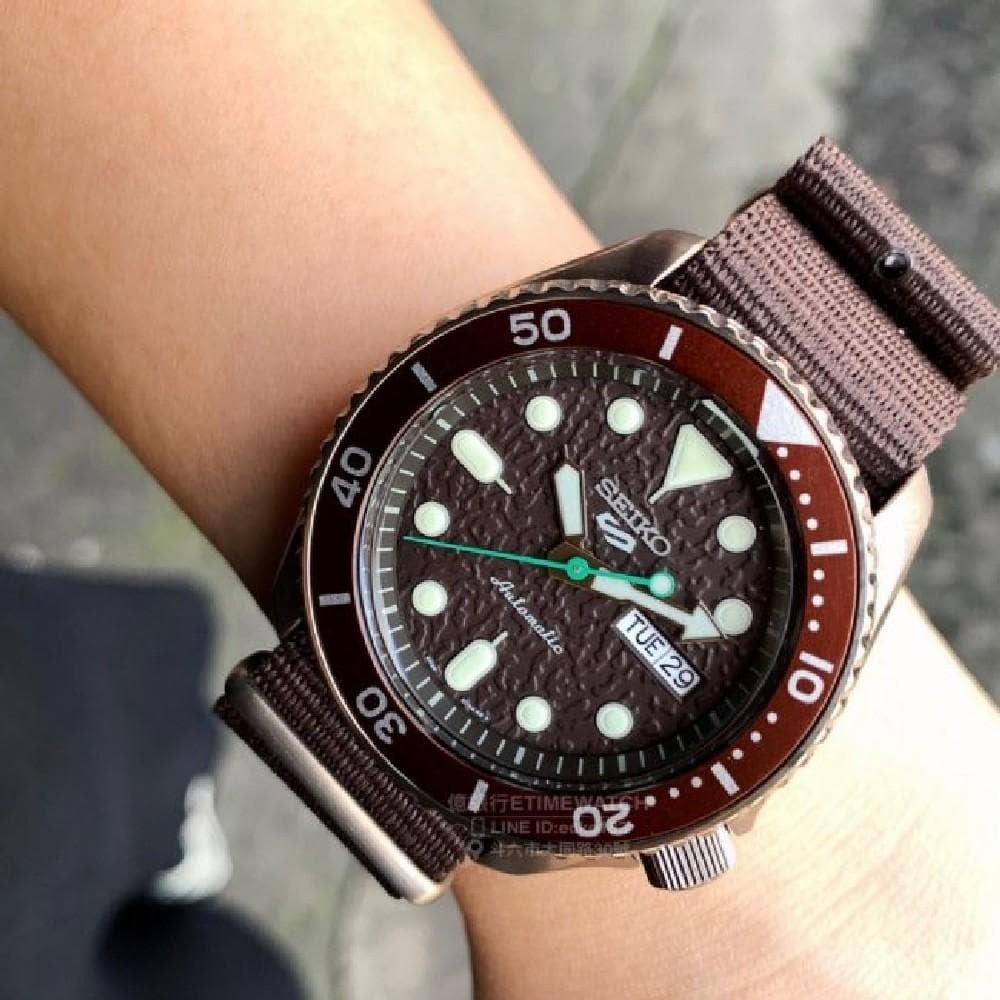 Seiko 5 Sport Automatic Brown Dial Brown Nylon Strap Watch For Men - SRPD85K1 wholesalehk.shop