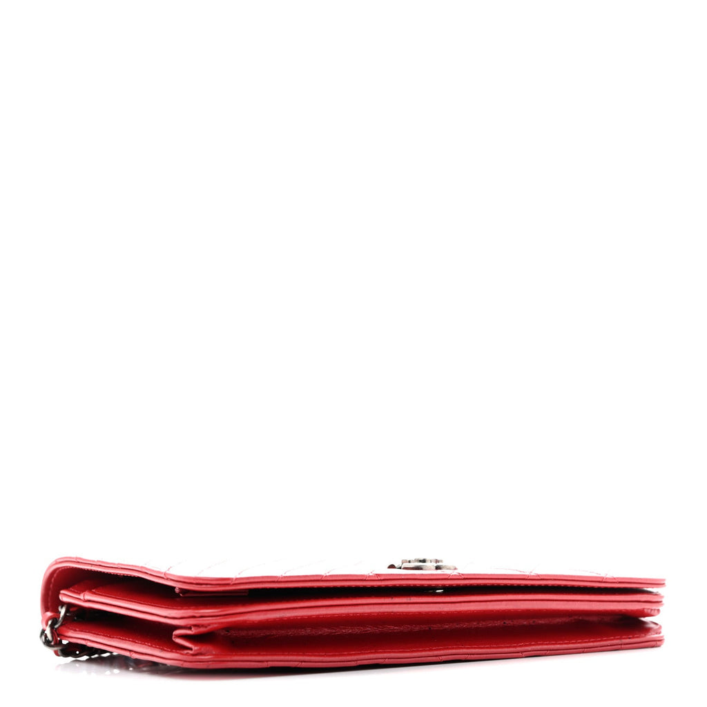 Glazed Calfskin Quilted Coco Boy Wallet On Chain WOC Red wholesalehk.shop
