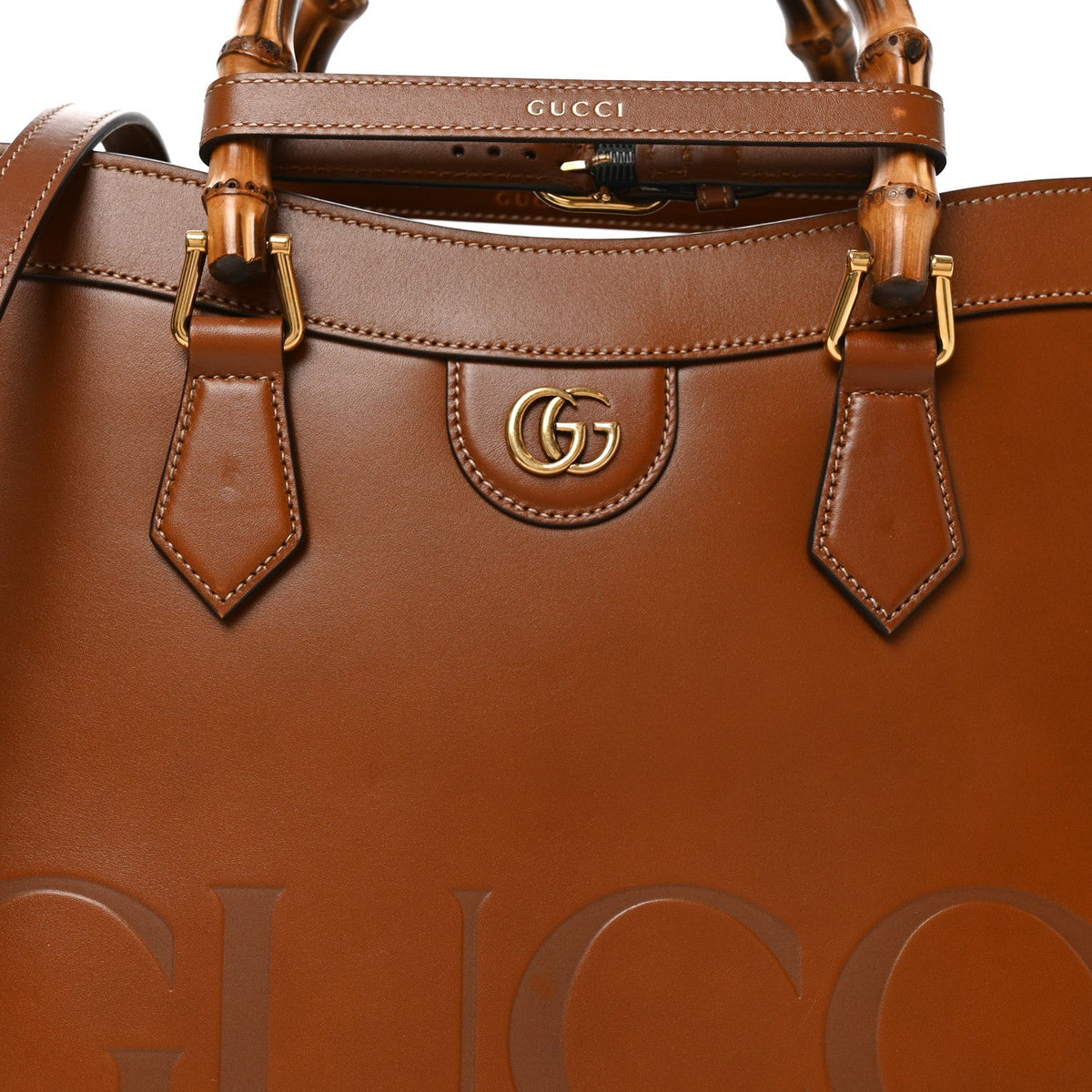 Charisma Calfskin Gucci Embossed Medium Diana Tote Bag Peanut Brown wholesalehk.shop