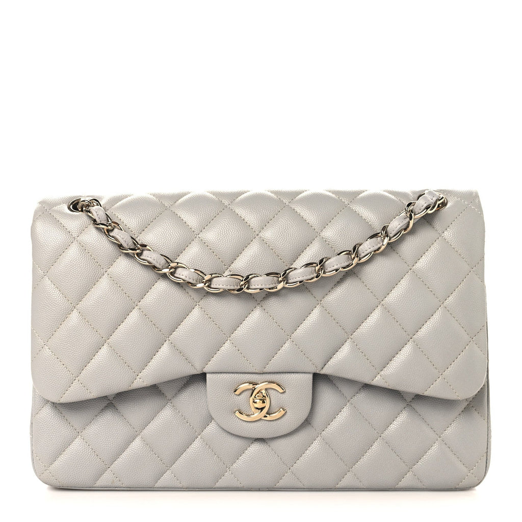 Caviar Quilted Jumbo Double Flap Grey wholesalehk.shop