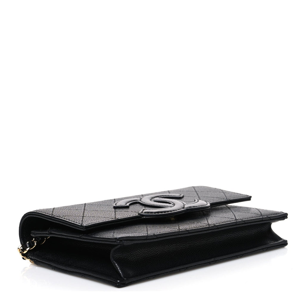 Shiny Caviar Lambskin Quilted CC Neo Filigree Wallet on Chain WOC Black wholesalehk.shop