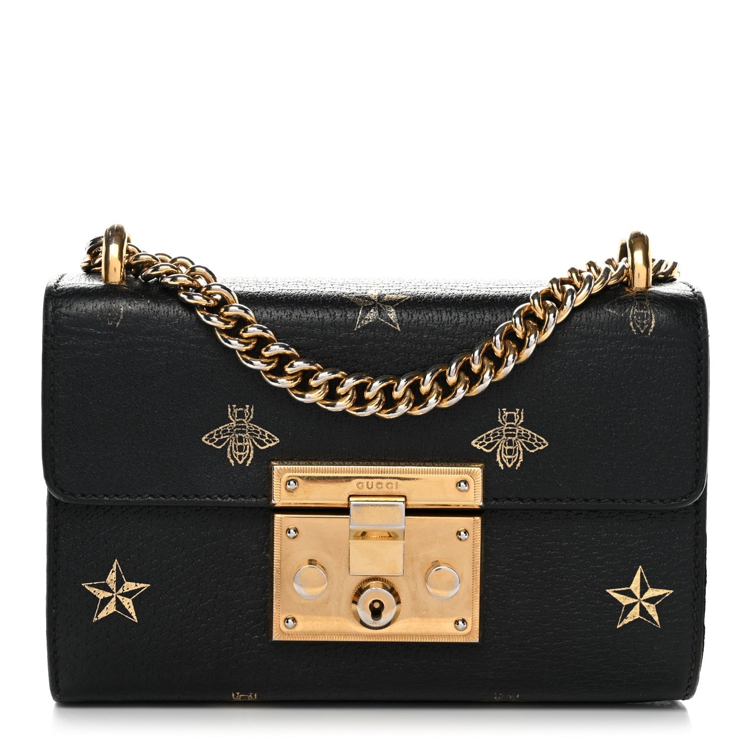 Grained Calfskin Bee Star Small Padlock Shoulder Bag Black £¨ Direct shipment via from wholesalehk.shop