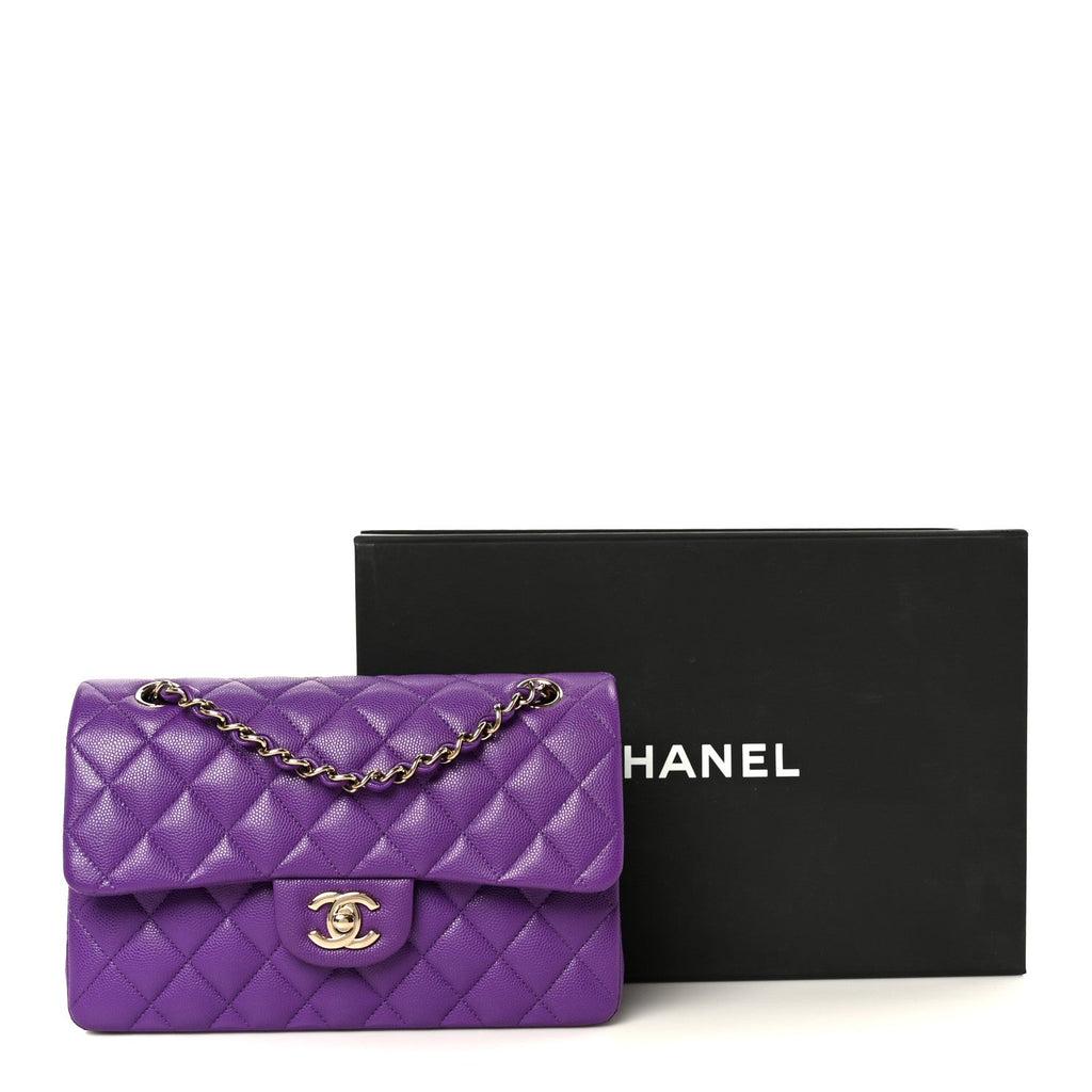 Caviar Quilted Small Double Flap Purple wholesalehk.shop