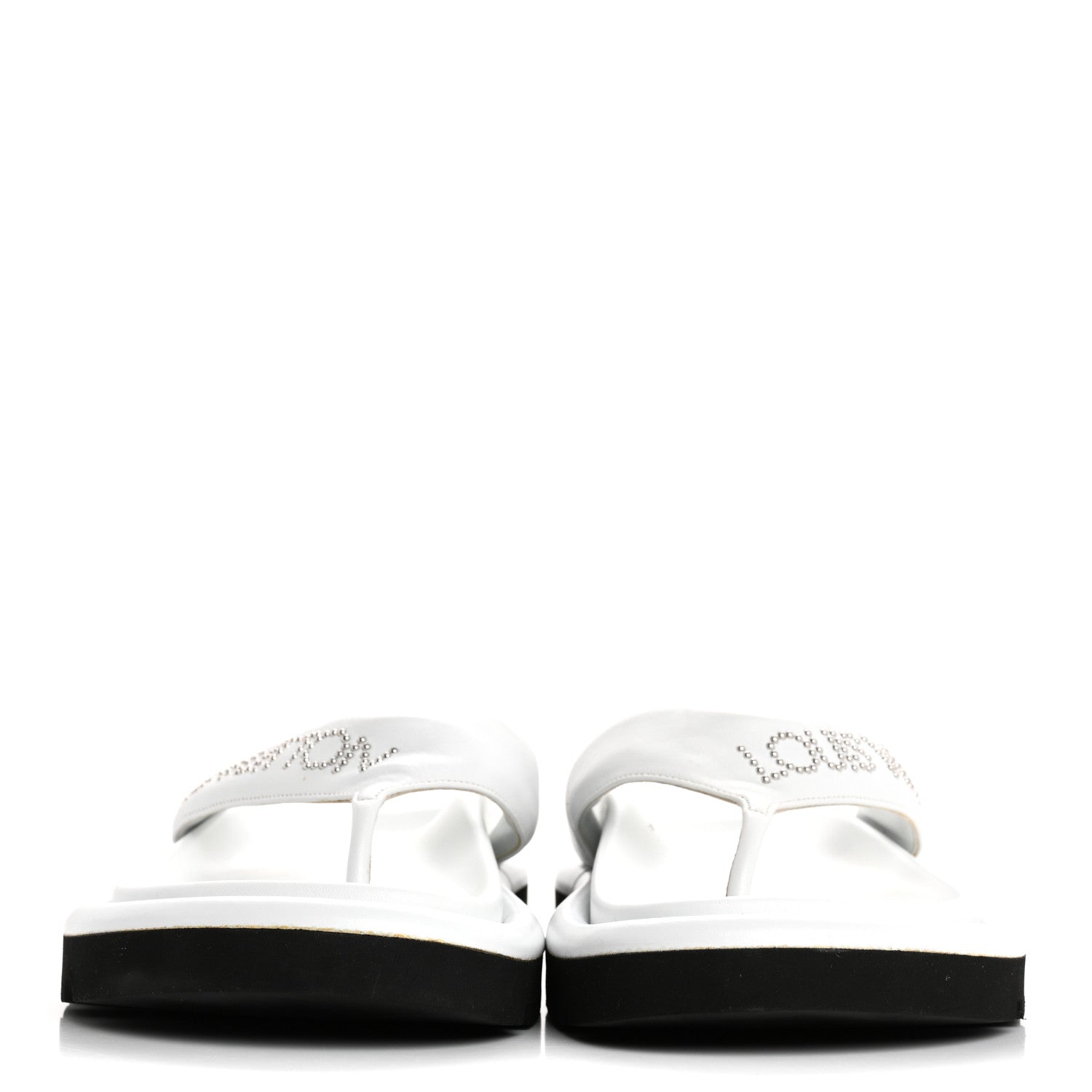 Calfskin Logo Studded Pillow Flat Thong Sandals 35 White £¨ Direct shipment via from wholesalehk.shop