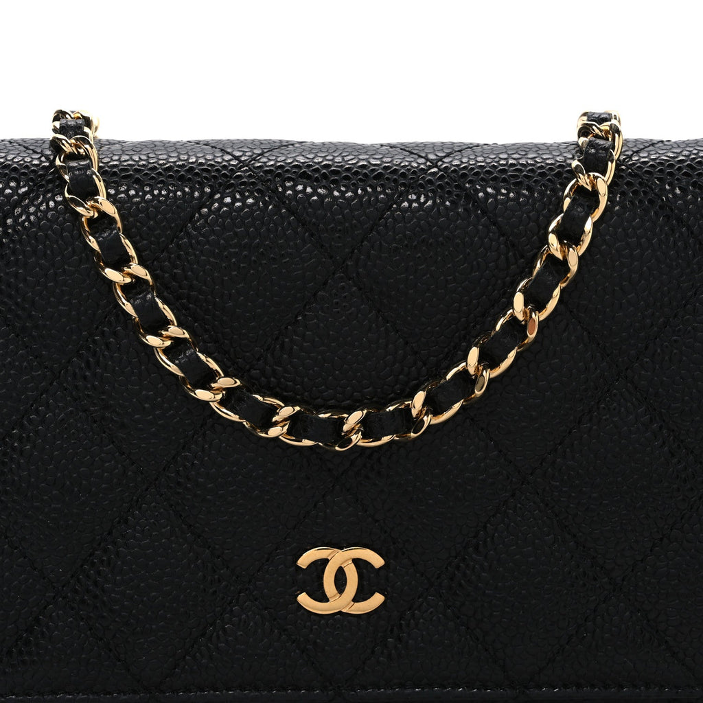 Caviar Quilted Wallet on Chain WOC Black wholesalehk.shop