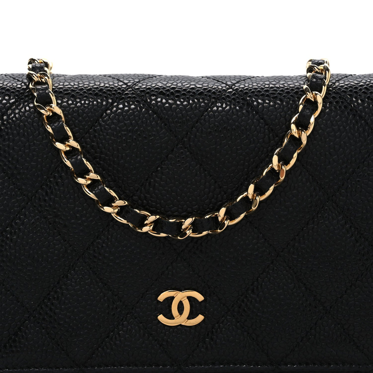 Caviar Quilted Wallet on Chain WOC Black wholesalehk.shop