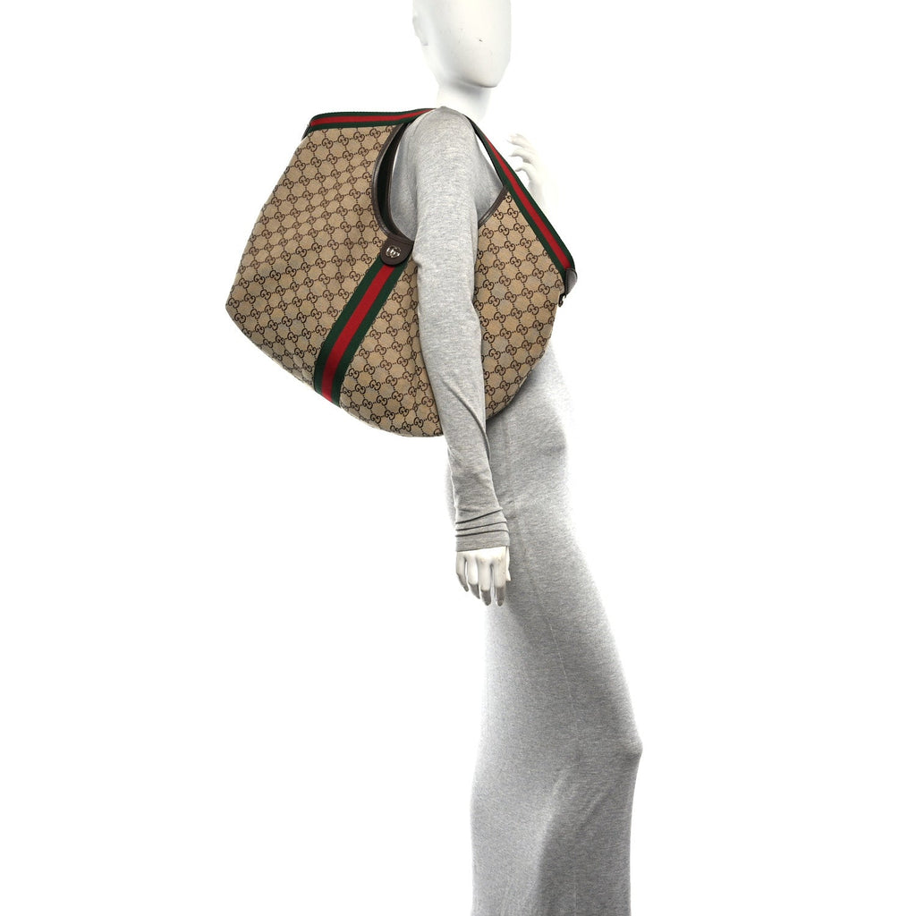 GG Monogram Web Large Giglio Tote Beige Brown wholesalehk.shop