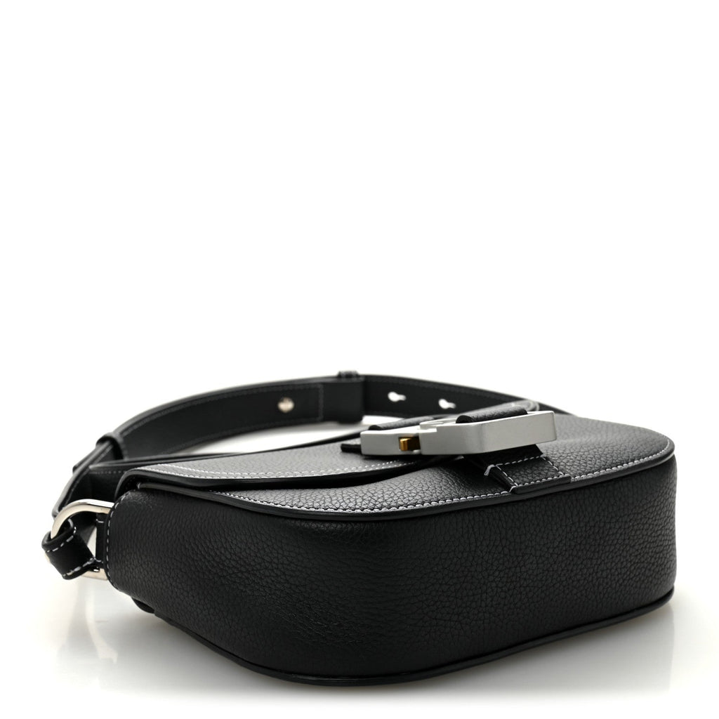 Grained Calfskin Saddle Messenger Bag With Strap Black wholesalehk.shop