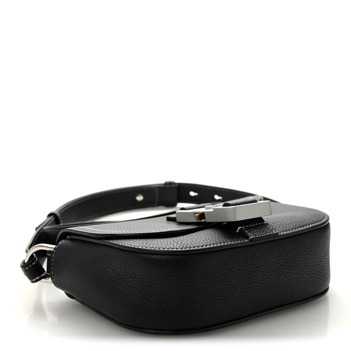 Grained Calfskin Saddle Messenger Bag With Strap Black wholesalehk.shop