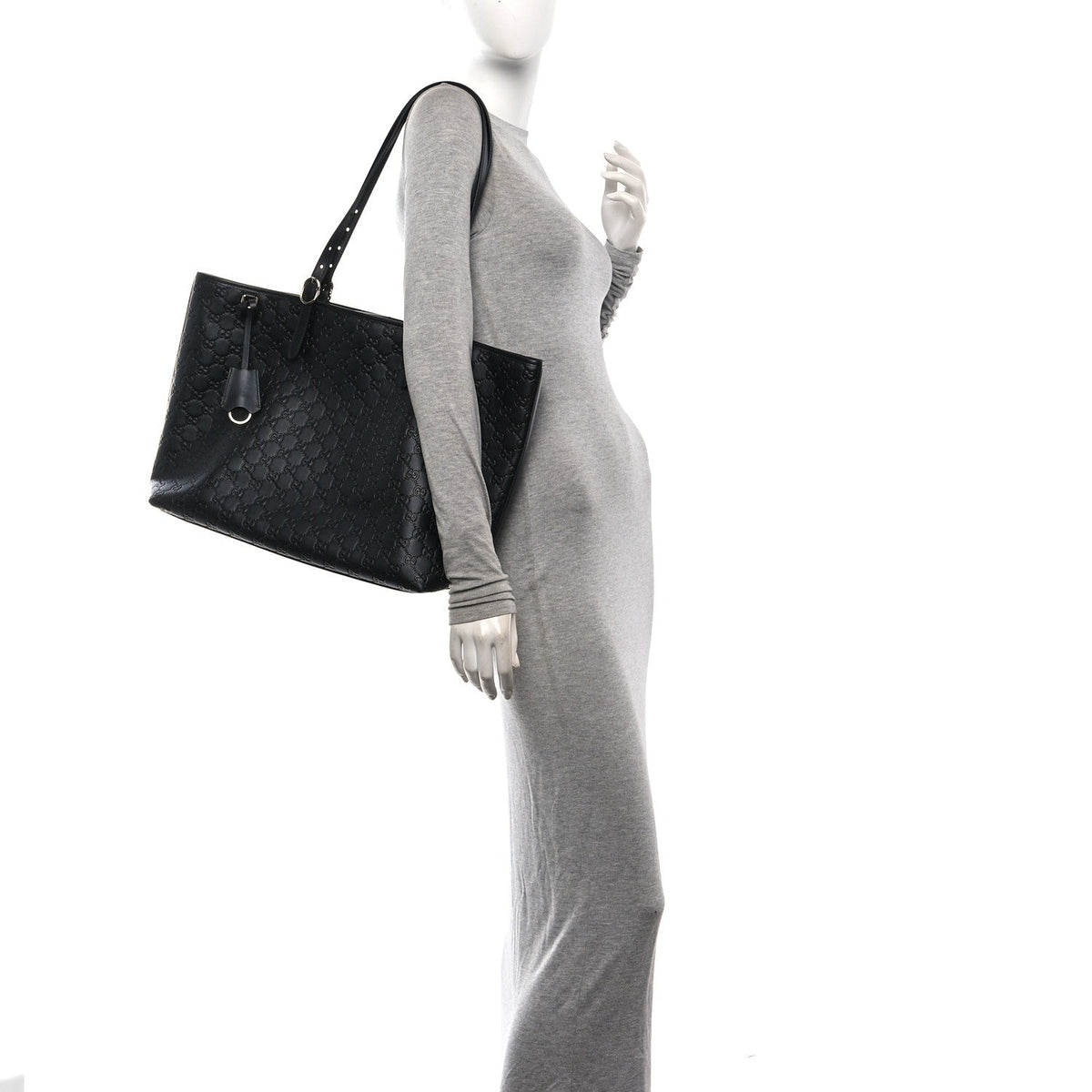 GG Calfskin Embossed Emblem Large Tote Bag Black wholesalehk.shop