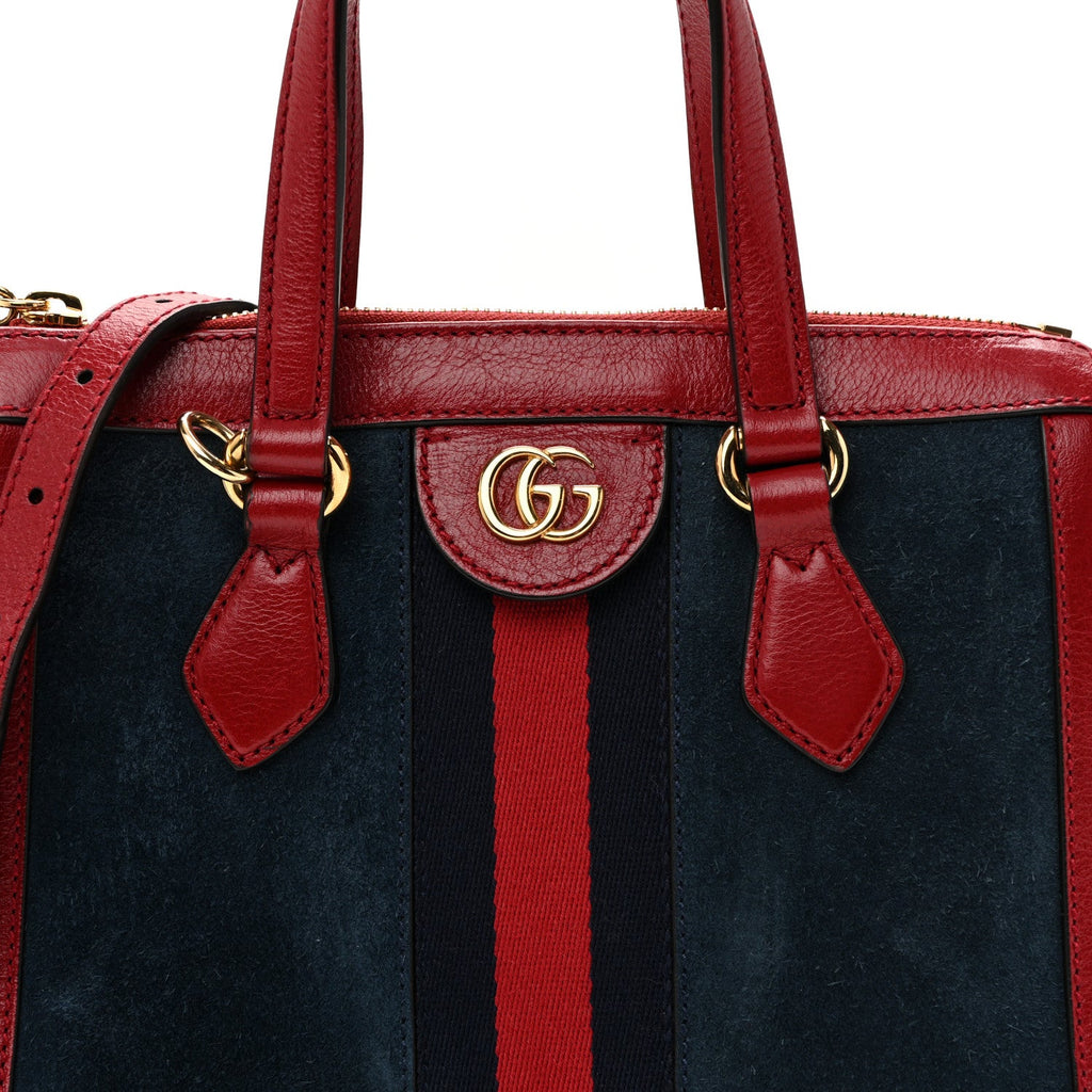 Suede Calfskin Web Small Ophidia Tote Bag New Blue Romantic Cherry wholesalehk.shop