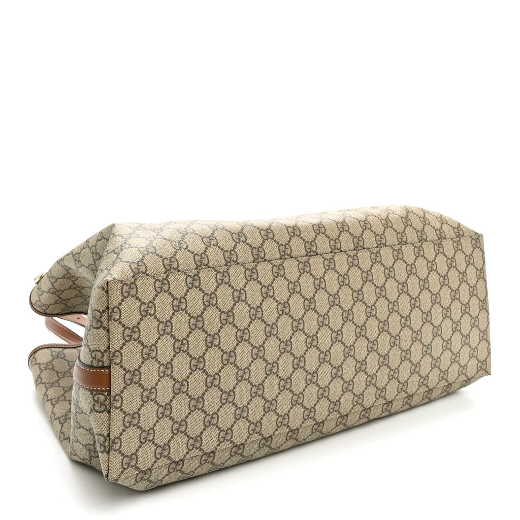 GG Supreme Monogram Emblem Maxi Tote Bag Beige Dark Brown wholesalehk.shop