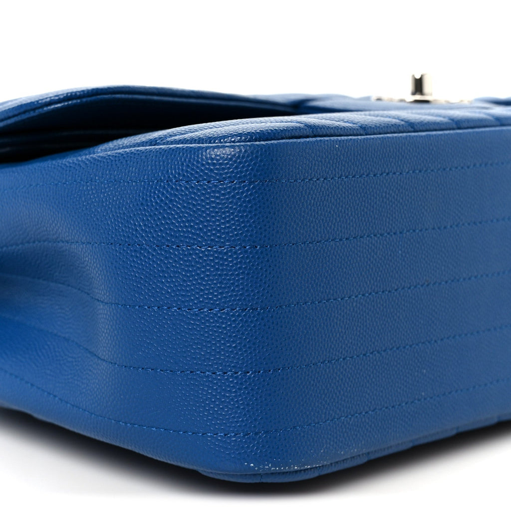 Caviar Chevron Quilted Jumbo Double Flap Blue wholesalehk.shop