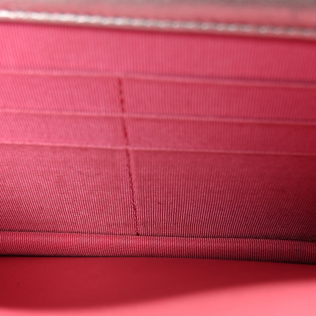 Metallic Lambskin Quilted Wallet On Chain WOC Silver wholesalehk.shop