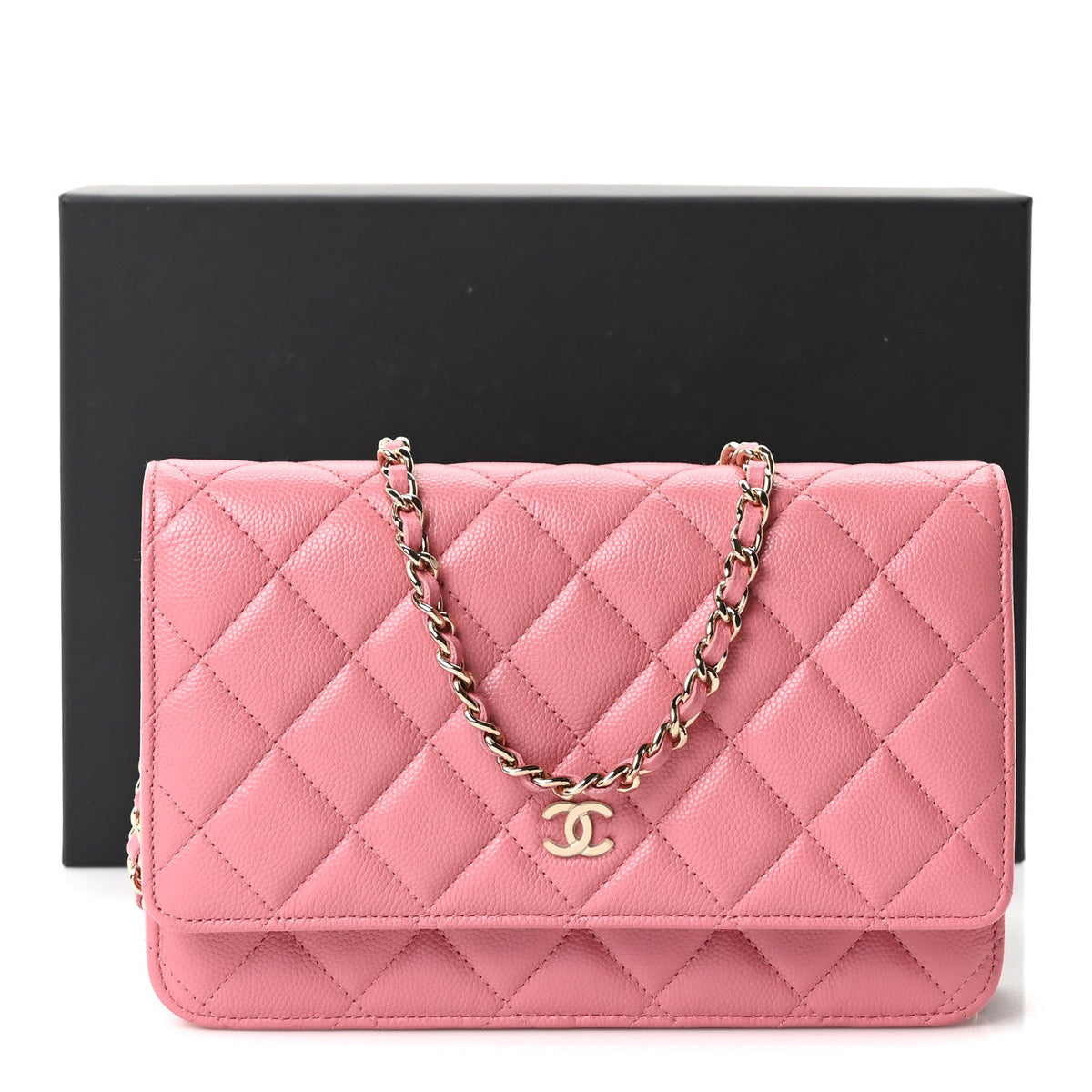 Caviar Quilted Wallet on Chain WOC Light Pink wholesalehk.shop
