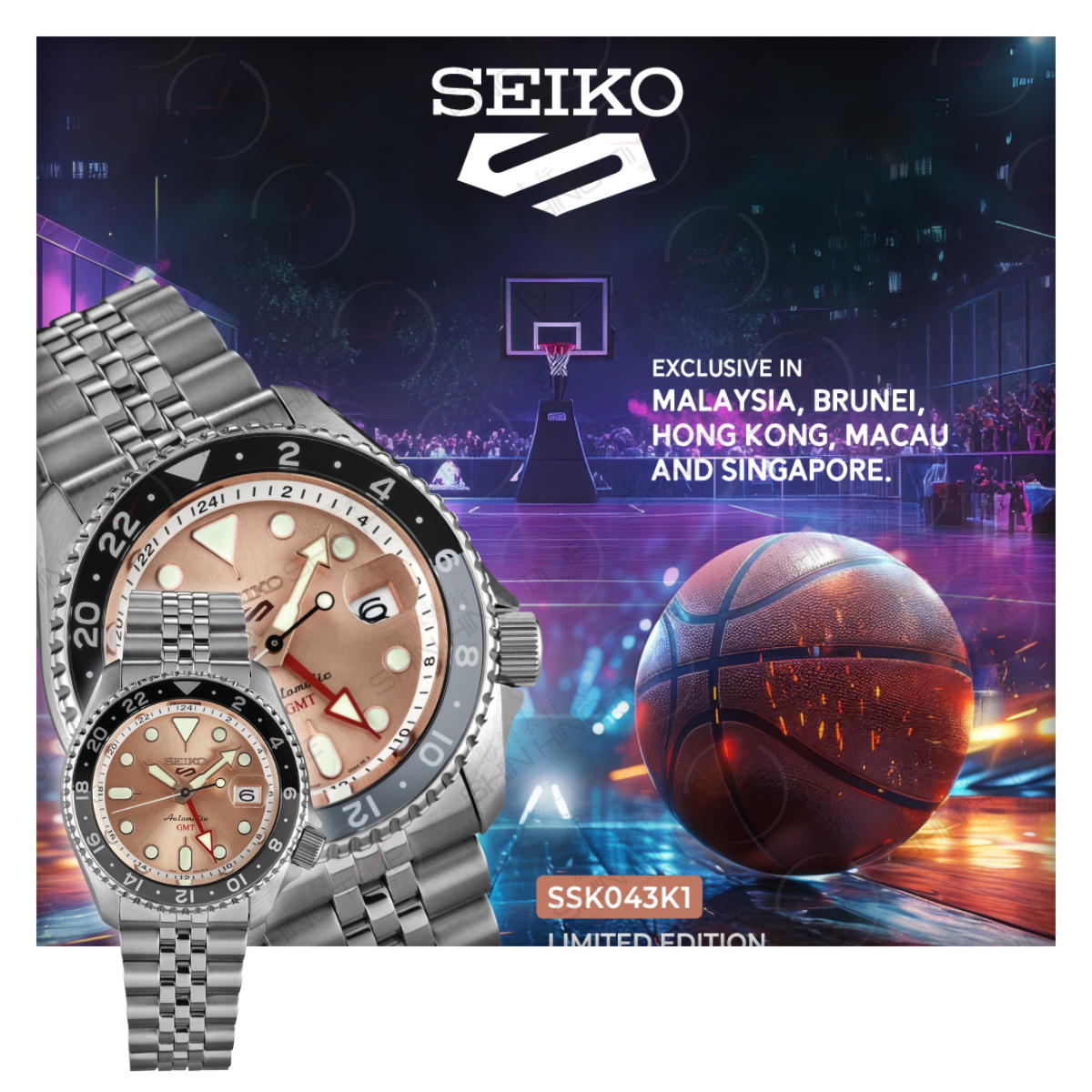 Seiko 5 Sports GMT Thong Sia Limited Edition Brown Dial Silver Steel Strap Watch for Men - SSK043K1 wholesalehk.shop