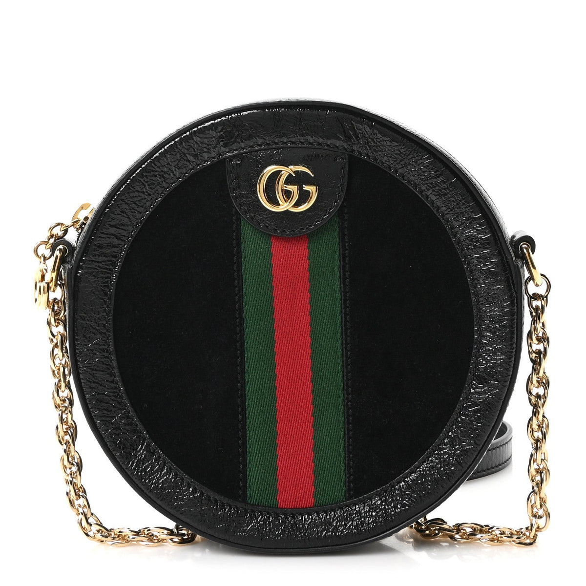 Suede Patent Web Mini Ophidia Round Shoulder Bag Black wholesalehk.shop