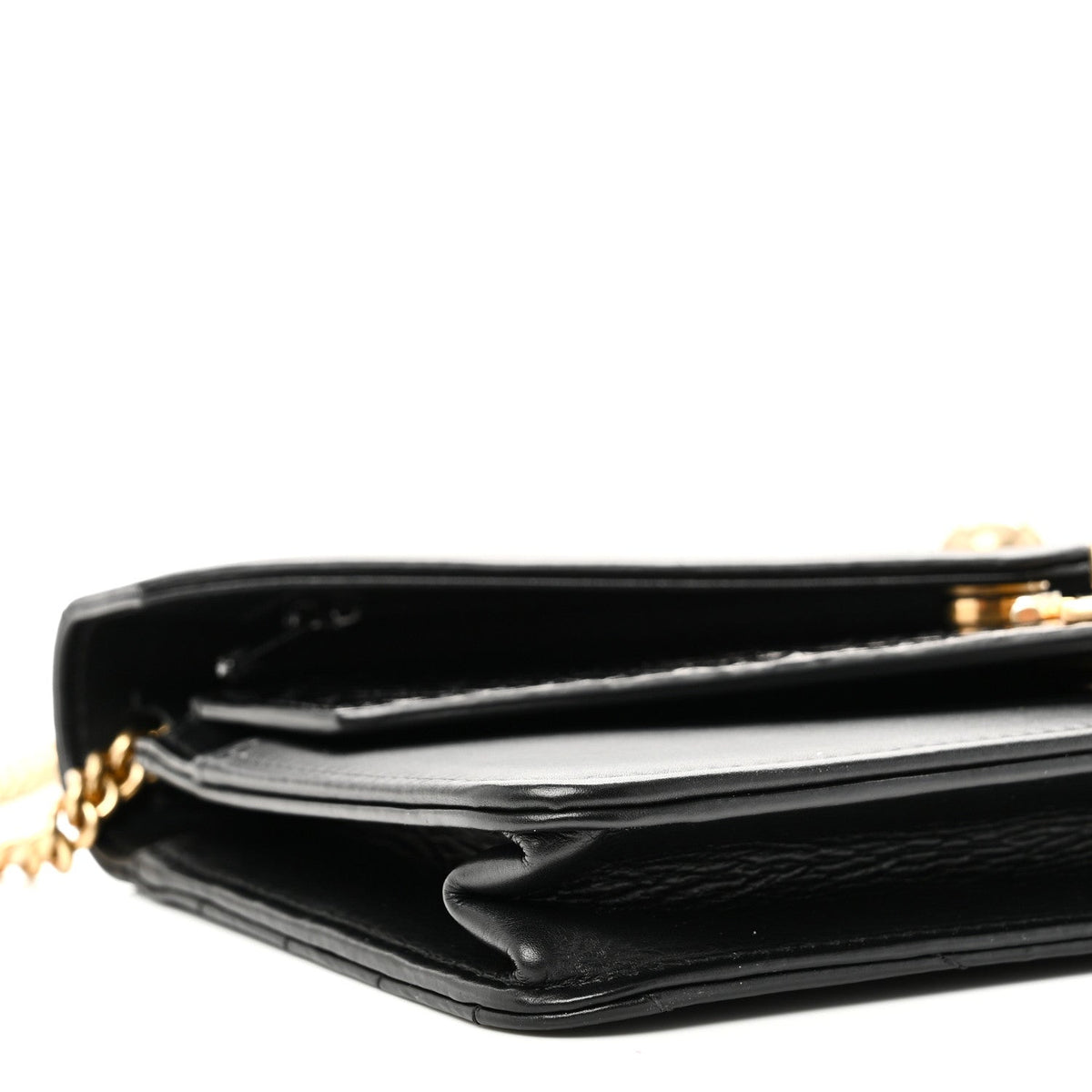 Calfskin Elaphe Double Chevron Mini Wallet On Chain WOC Black Black wholesalehk.shop