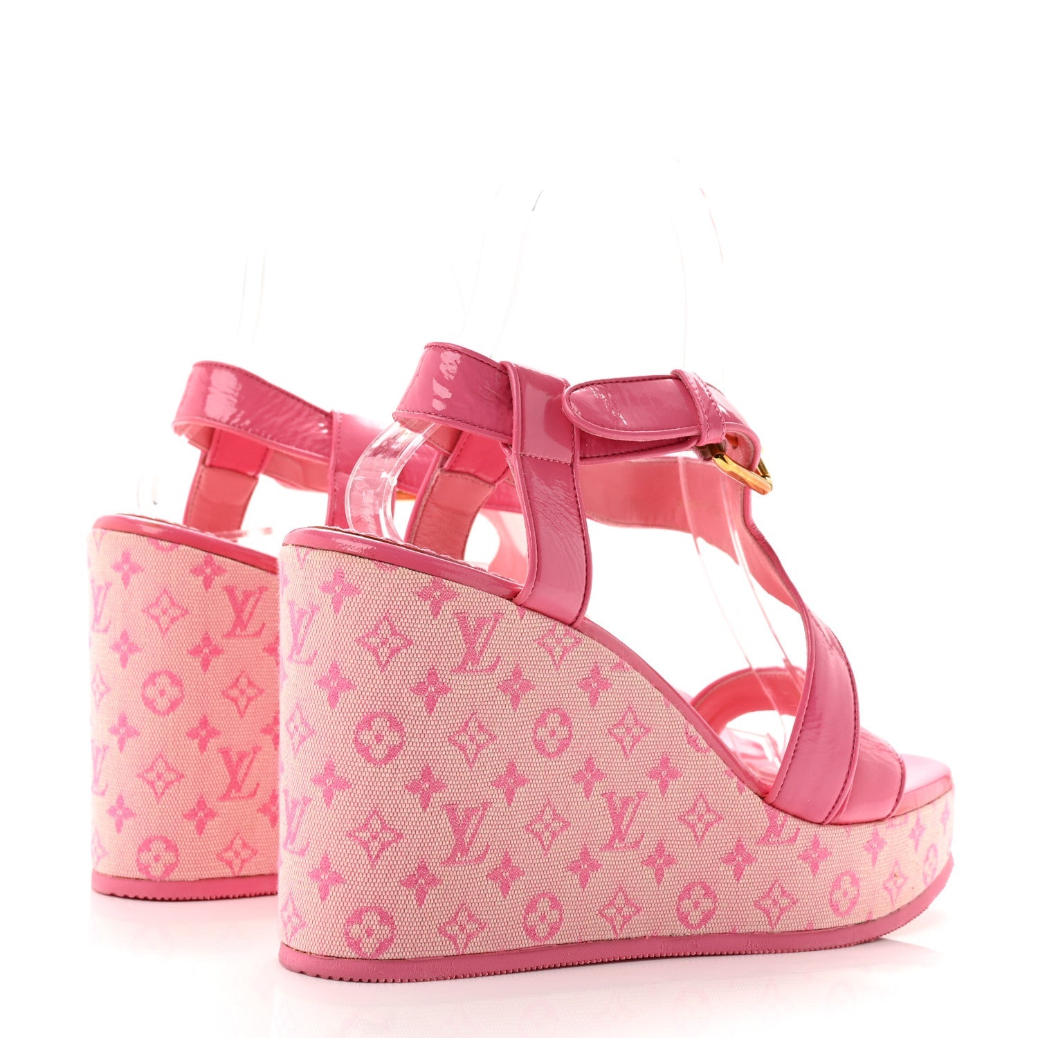 Patent Monogram Wedge Sandals 38 Pink £¨ Direct shipment via from wholesalehk.shop