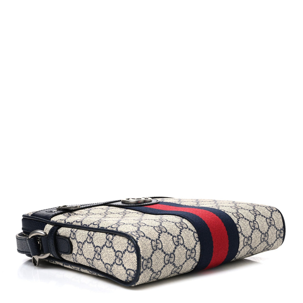 GG Supreme Monogram Textured Dollar Calfskin Web Small Ophidia Messenger Bag Beige Blue wholesalehk.shop
